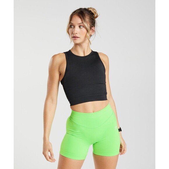 Gymshark Sweat Seamless Midi Tank Size Medium Black Top Gym Yoga Activewear - Picture 1 of 7